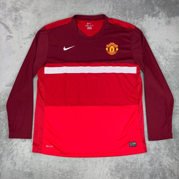 Nike Dri-Fit Manchester United Jersey Athletic Long Sleeve Training Top Red XXL - Picture 1 of 10
